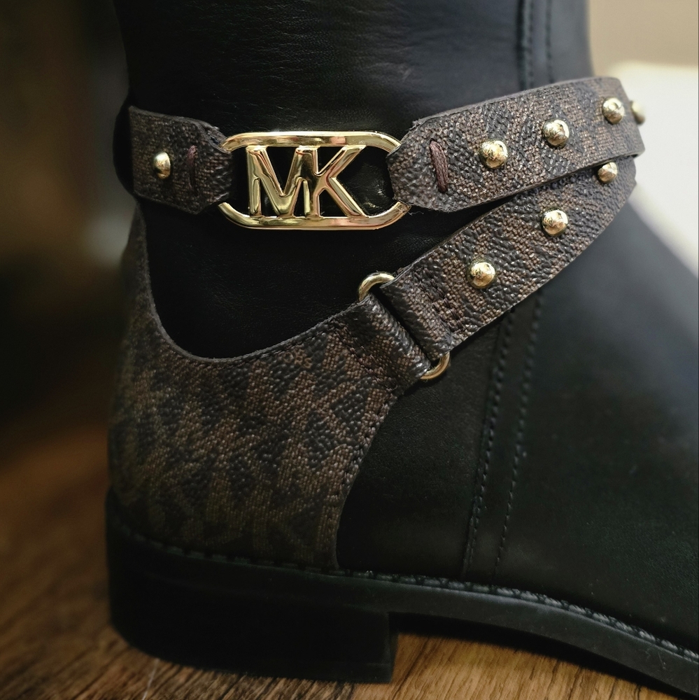 Michael Kors Black and Brown Boots with Gold Detail